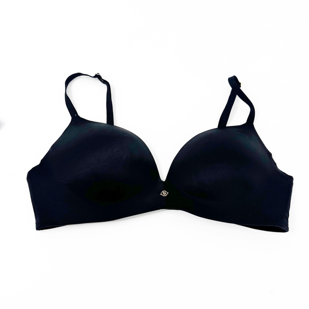 Victoria's Secret So Obsessed Wireless Padded Bra Black 36C No-Wire Logo Charm